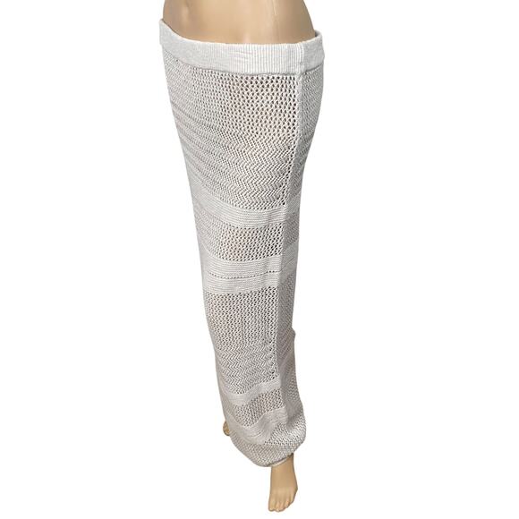 Abercrombie & Fitch Beige Sheer Stripe Crochet Cover Up Maxi Skirt SZ L - Picture 5 of 9